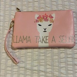 Pink Llama Wristlet Wallet with Floral Crown, like new condition.